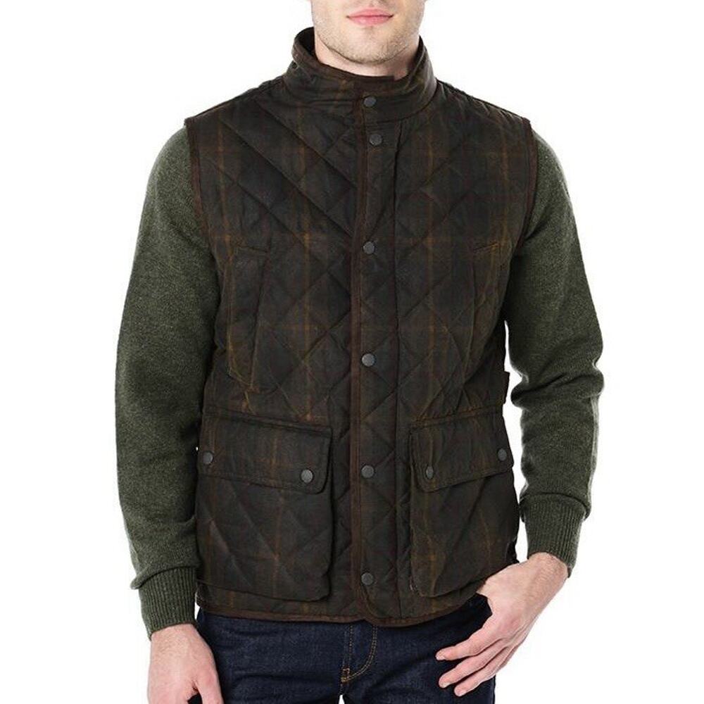 Peter Millar Enfield Waxed Cotton Quilted Vest Mens Size XL Olive Plaid Gilet